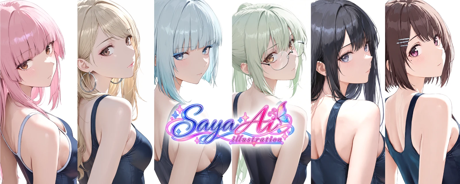6人のキャラクターが並ぶSayaの集合イラスト